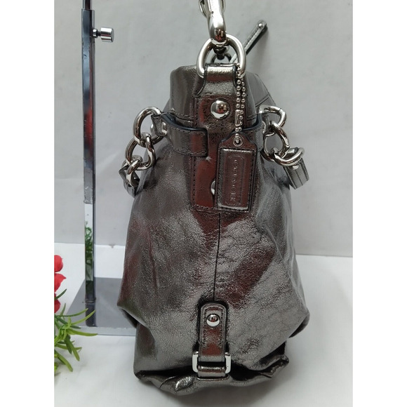 Coach Brooke Metallic Gray Leather Zipper Closure Hobo Shoulder Bag - Picture 4 of 16